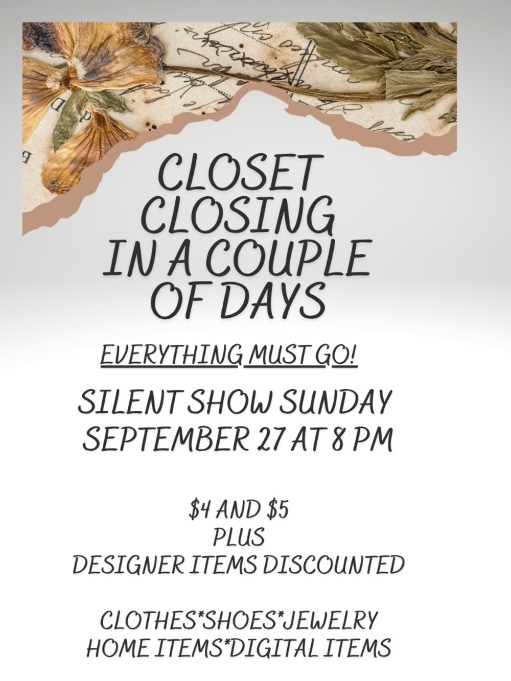 5 10 15 ****CLOSING SALE Show